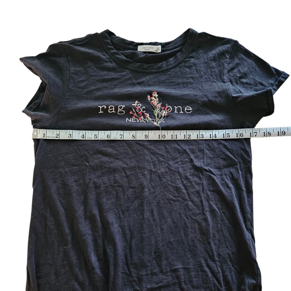 Women's Rag & Bone Black Embroidered Bouquet Logo Short Sleeve T-Shirt Medium - Picture 10 of 11